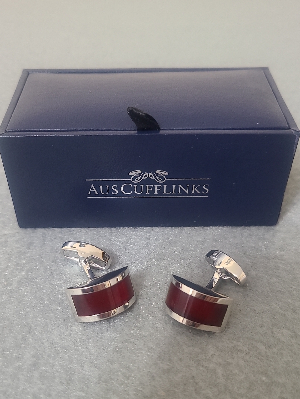 Men's Aus Cufflinks Silver & Ruby Cufflinks - NEW IN BOX‎